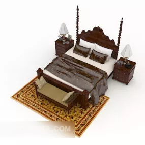European Solid Wood High-end Double Bed 3d model