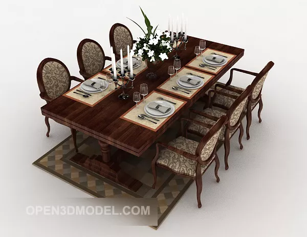 European Solid Wood Home Dining Table 3d model European Solid Wood Home Dining Table 3d model