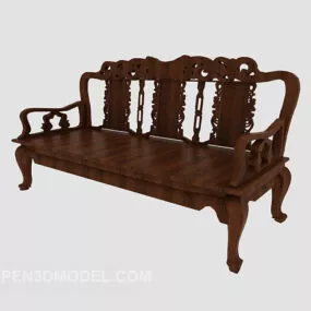 European Solid Wood Multiplayer Sofa 3d model