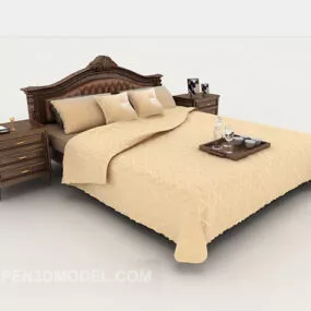 European Solid Wood Simple Double Bed 3d model