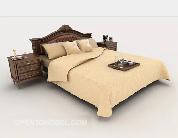 European Solid Wood Simple Double Bed 3d model European Solid Wood Simple Double Bed 3d model