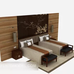 European solid wood single bed 3d model