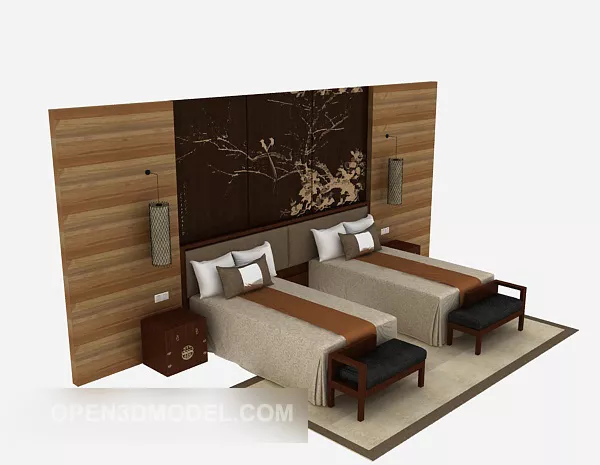 European solid wood single bed 3d model European solid wood single bed 3d model