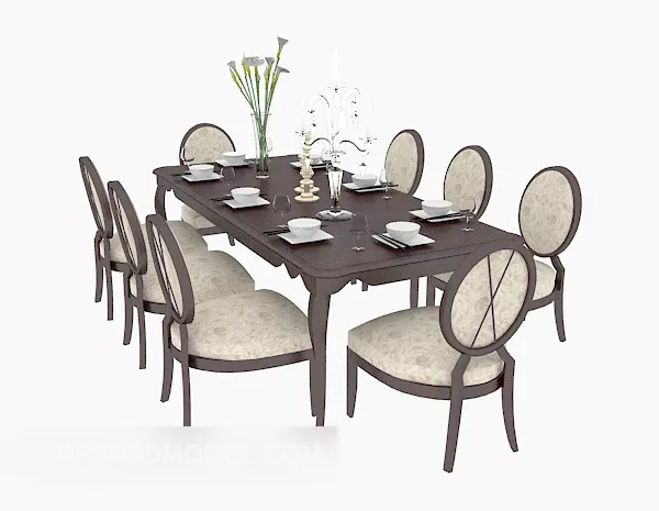 European Dinning Table Chair Wooden 3d model European Dinning Table Chair Wooden 3d model
