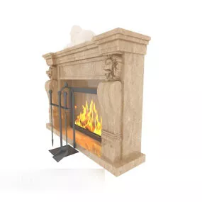 European Stone Fireplace With Fire 3d model