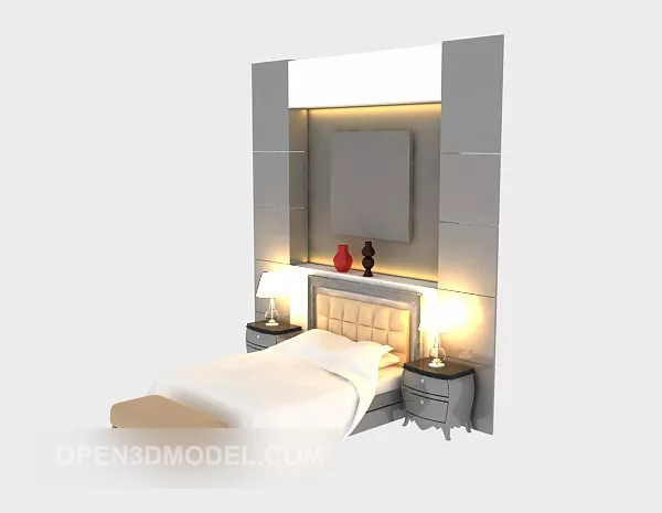 European Style Bed With Back Wall 3d model European Style Bed With Back Wall 3d model