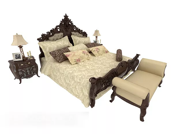 European Style Classic Double Bed 3d model European Style Classic Double Bed 3d model