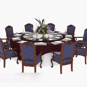 European Vintage Style Dining Table Chair 3d model