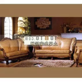 European Style Double Sofa Furniture Interior 3d model