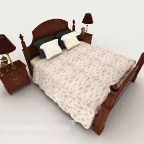 European Antique Style Home Double Bed 3d model