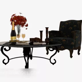 European Style Home Retro Table Chairs Set 3d model