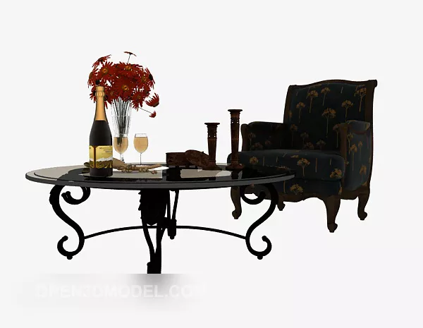 European Style Home Retro Table Chairs Set 3d model European Style Home Retro Table Chairs Set 3d model