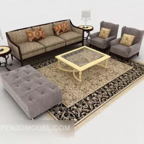 European-style Home Retro Wood Sofa 3d model