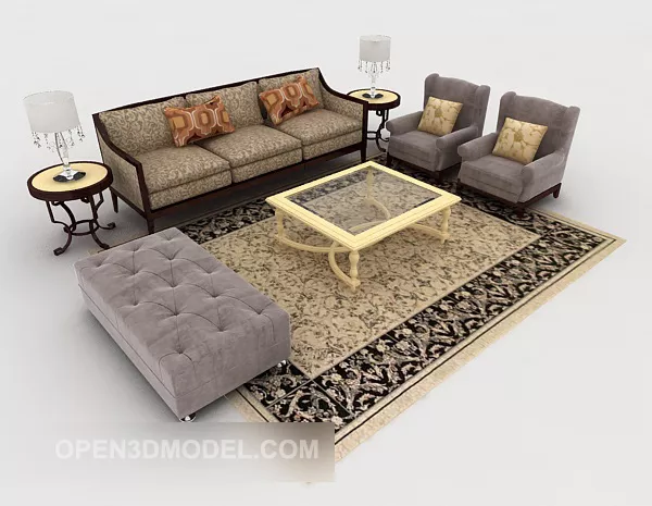 European-style Home Retro Wood Sofa 3d model European-style Home Retro Wood Sofa 3d model