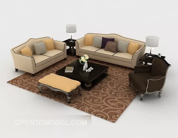 European-style Home Wood Combination Sofa 3d model European-style Home Wood Combination Sofa 3d model