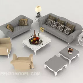 European Style Light Color Sofa Sets Design 3d model