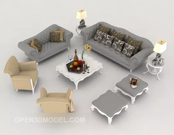 European Style Light Color Sofa Sets Design 3d model European Style Light Color Sofa Sets Design 3d model