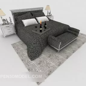 European Style Minimalist Double Bed 3d model