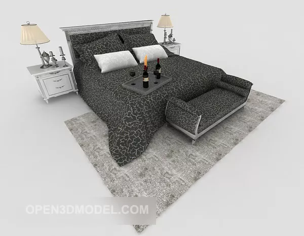 European Style Minimalist Double Bed 3d model European Style Minimalist Double Bed 3d model