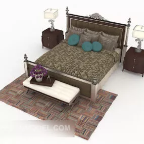 European Style Simple Double Bed 3d model