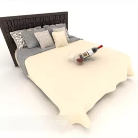 European Style Simple Home Bed Cream Color 3d model