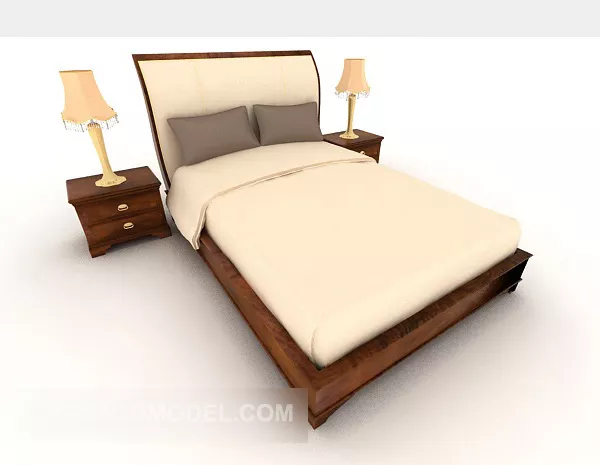 European Style Simple Solid Wood Double Bed 3d model European Style Simple Solid Wood Double Bed 3d model