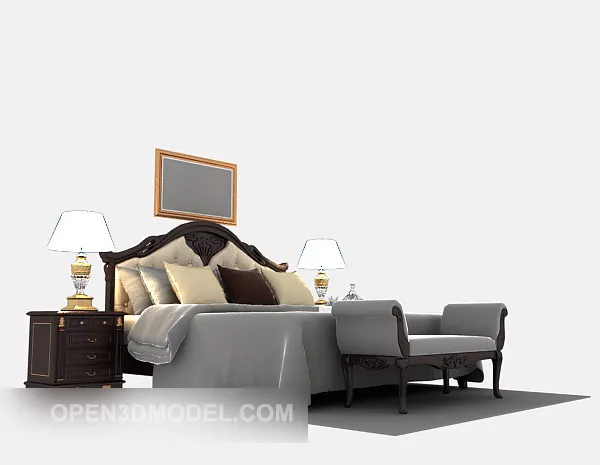 European Style Solid Wood Bed 3d model European Style Solid Wood Bed 3d model