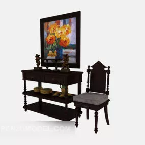 European Style Solid Wood Side Cabinet 3d model