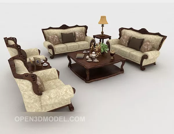 European-style Wooden Brown Combination Sofa 3d model European-style Wooden Brown Combination Sofa 3d model