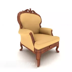 European-style Wooden Brown Single Sofa 3d model