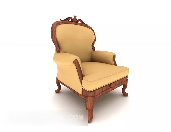 European-style Wooden Brown Single Sofa 3d model European-style Wooden Brown Single Sofa 3d model