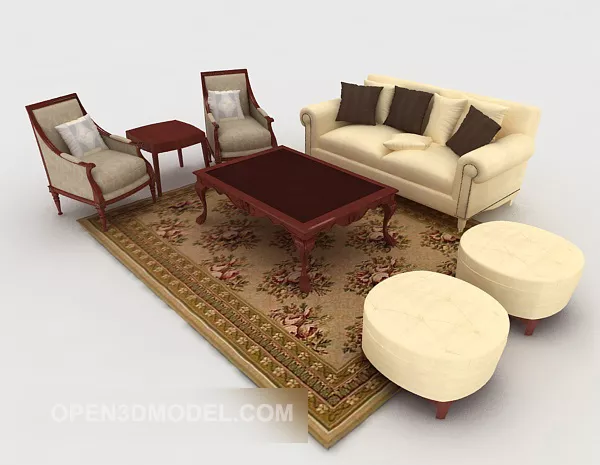 European-style Wooden Combination Sofa 3d model European-style Wooden Combination Sofa 3d model