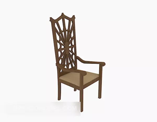 European Wooden High-back Chair 3d model European Wooden High-back Chair 3d model