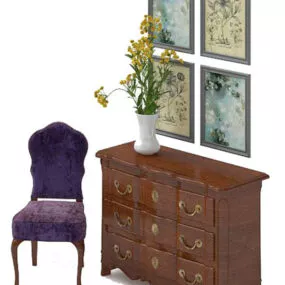 European Style Wooden Cabinet With Painting 3d model