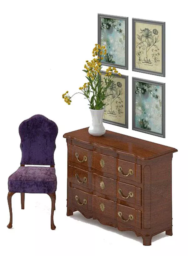 European Style Wooden Cabinet With Painting 3d model European Style Wooden Cabinet With Painting 3d model