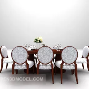 European Dinning Set Wooden Tables And Chairs 3d model