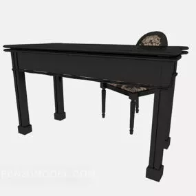 European Table And Chair Dark Wood 3d model