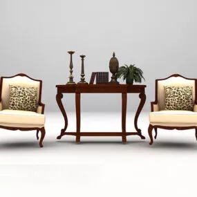 European Classic Table And Chair Set 3d model