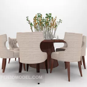 European Dinning Table And Chair Combination 3d model