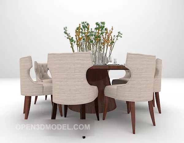 European Dinning Table And Chair Combination 3d model European Dinning Table And Chair Combination 3d model