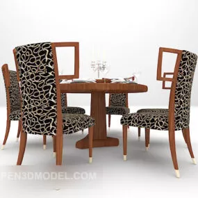 European Table With Pattern Chairs 3d model