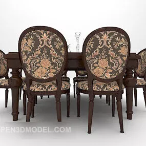 European Brown Wooden Table 3d model