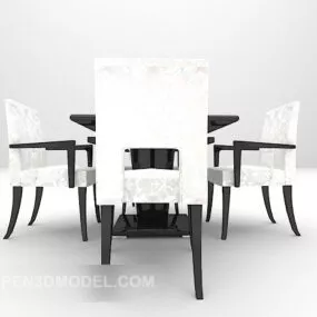 European Table Chairs Dark Wood 3d model