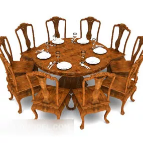 European Traditional Home Dining Table 3d model