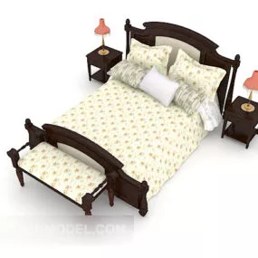 Traditional Retro Double Bed Furniture 3d model