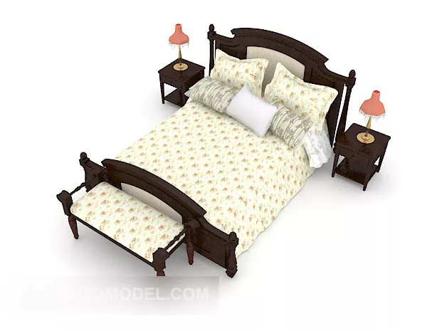 Traditional Retro Double Bed Furniture 3d model Traditional Retro Double Bed Furniture 3d model