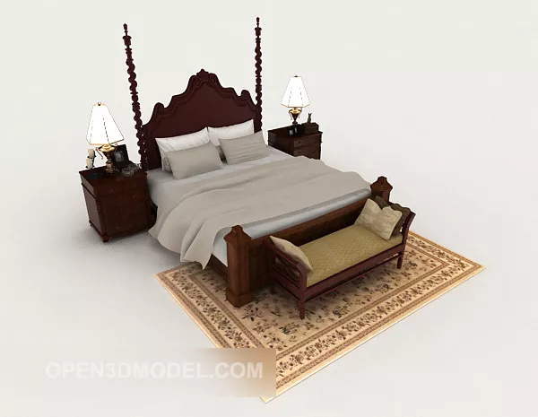 European Vintage Wooden Bed 3d model European Vintage Wooden Bed 3d model