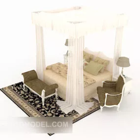 European Warm Yellow Double Bed 3d model