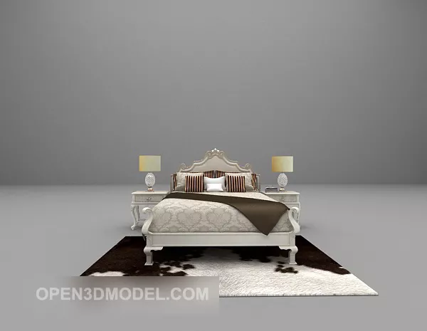 European Style White Bed With Fur Carpet 3d model European Style White Bed With Fur Carpet 3d model