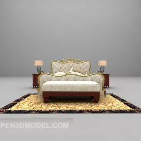 European Classic White Bed Queen-size 3d model